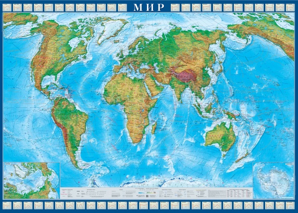 Настенная физическая карта мира 1:25 143х105 на рейках