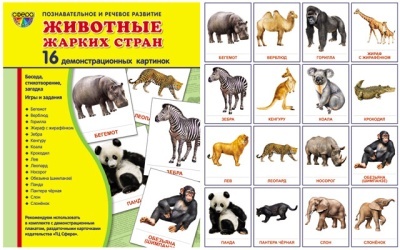 Демонстрационные картинки супер Животные жарких стран. 16 демонстрационных картинок с текстом