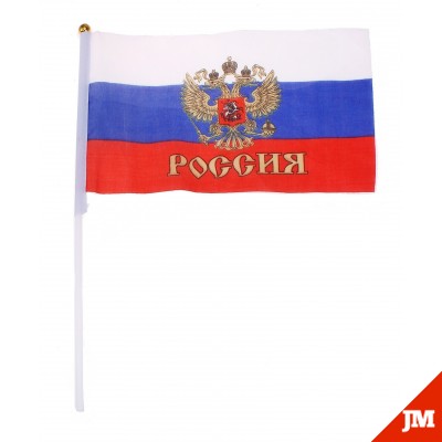 Флажок  триколор  с гербом 10-15см