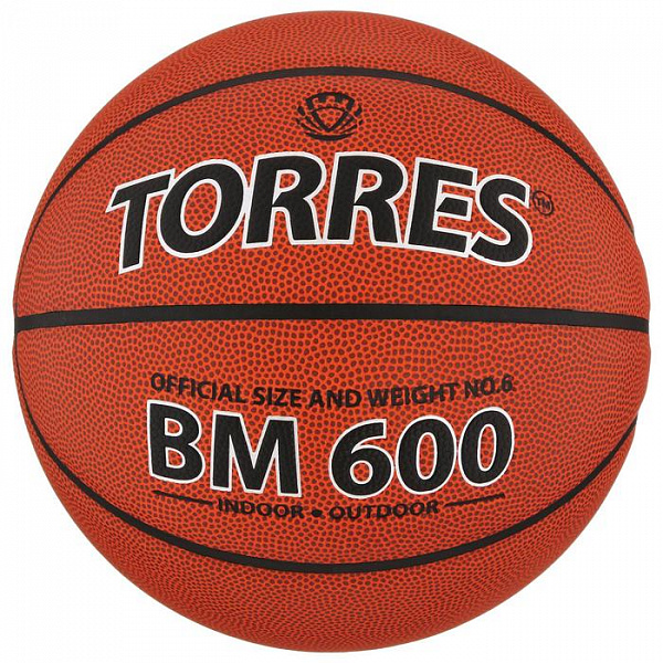 Мяч баскетбольный Torres BM600, B10026, PU, клееный, 8 панелей, размер 6